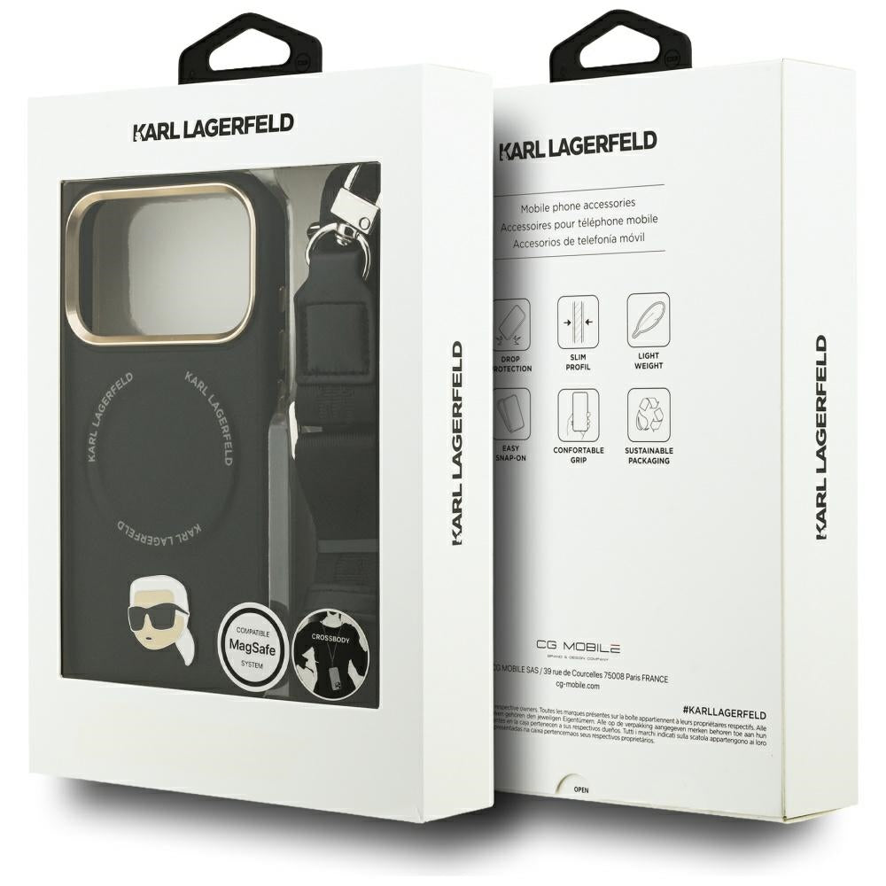 Pouzdro MagSafe pro Apple iPhone 17 Pro, Karl Lagerfeld, Big Strap Karl Metal Logo, Černá