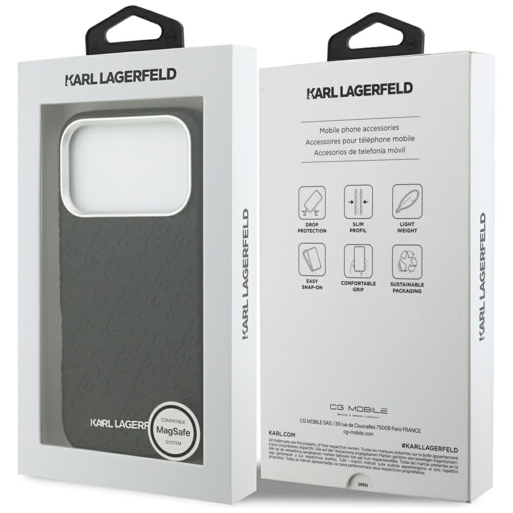 Pouzdro MagSafe pro Apple iPhone 17 Pro, Karl Lagerfeld, FW Stamped Karl, Černá