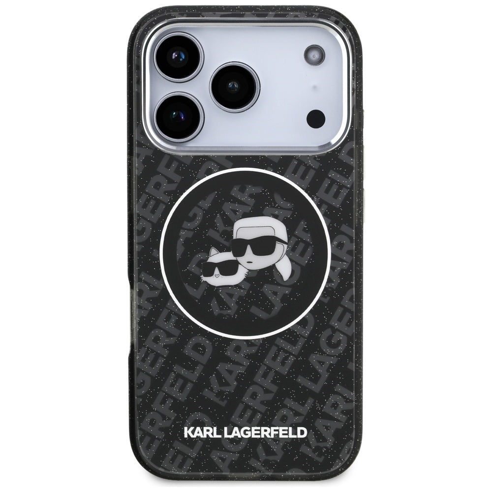 Pouzdro MagSafe pro Apple iPhone 17 Pro, Karl Lagerfeld, Glitter Karl & Choupette Head, Černá