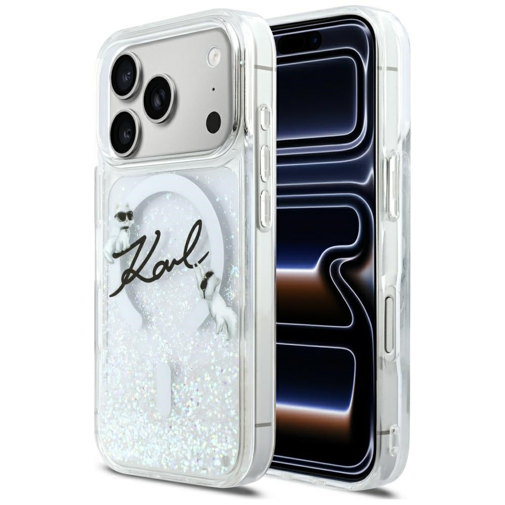 Pouzdro MagSafe pro Apple iPhone 17 Pro, Karl Lagerfeld, Glitter Karl Script Logo, Průhledné