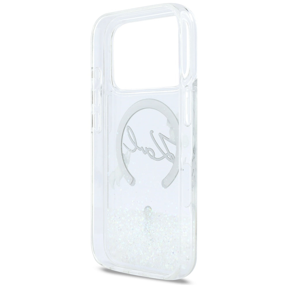 Pouzdro MagSafe pro Apple iPhone 17 Pro, Karl Lagerfeld, Glitter Karl Script Logo, Průhledné