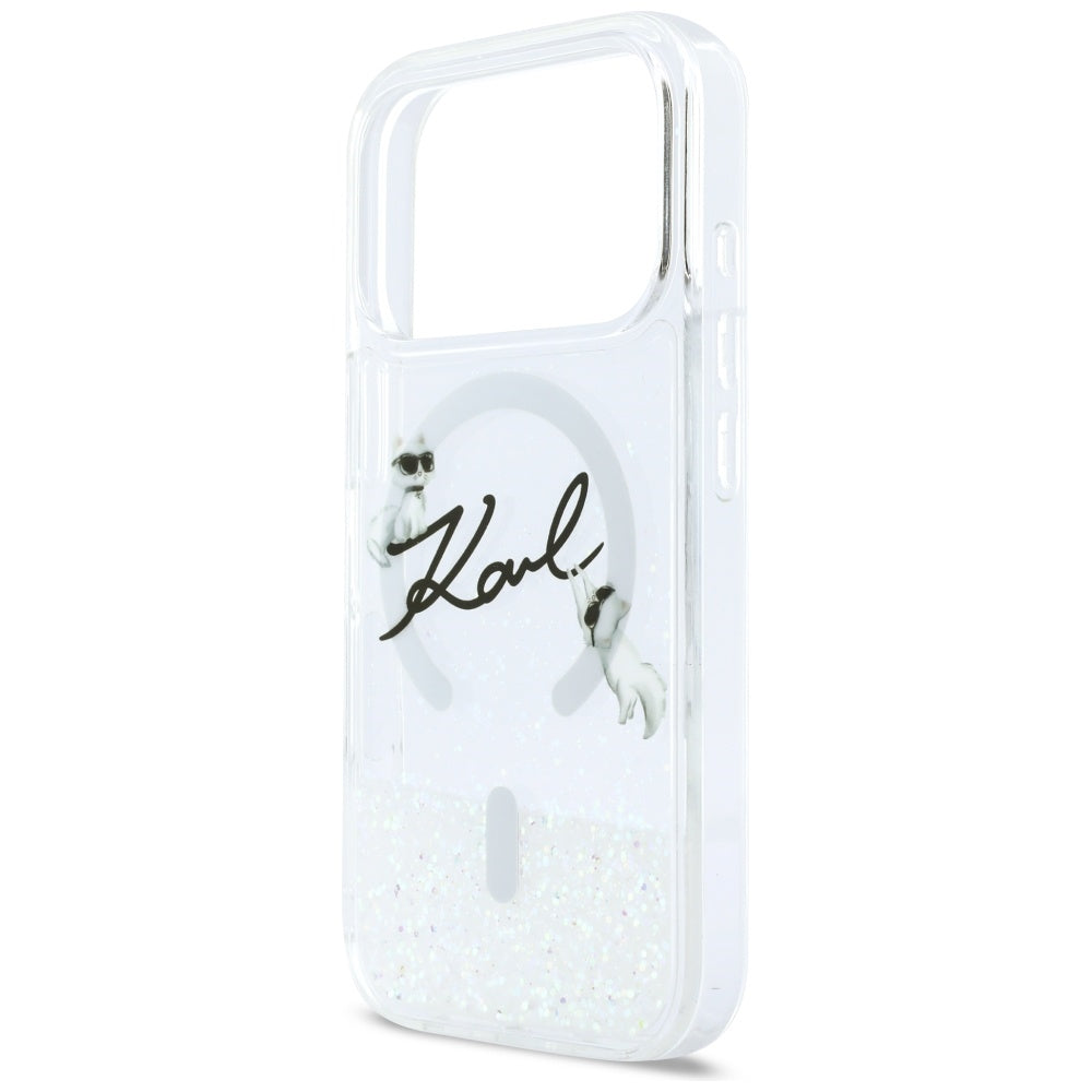 Pouzdro MagSafe pro Apple iPhone 17 Pro, Karl Lagerfeld, Glitter Karl Script Logo, Průhledné