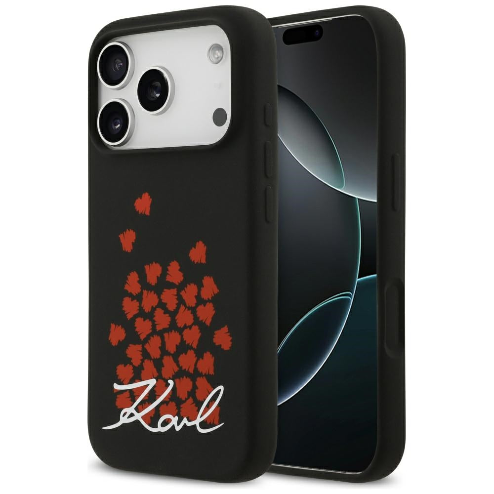 Pouzdro MagSafe pro Apple iPhone 17 Pro, Karl Lagerfeld, logo Heart Sign, černé.
