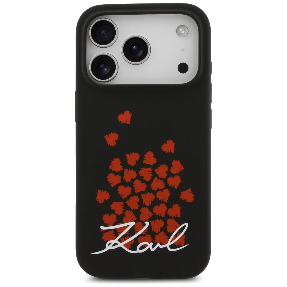 Pouzdro MagSafe pro Apple iPhone 17 Pro, Karl Lagerfeld, logo Heart Sign, černé.