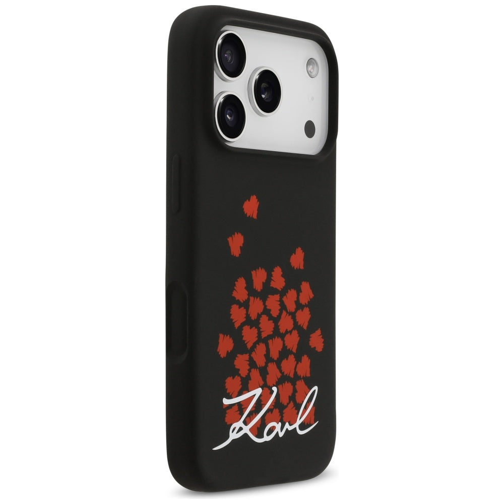 Pouzdro MagSafe pro Apple iPhone 17 Pro, Karl Lagerfeld, logo Heart Sign, černé.