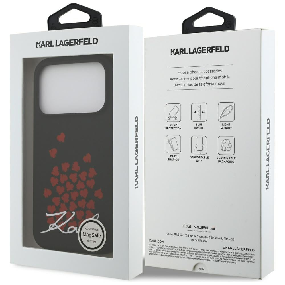 Pouzdro MagSafe pro Apple iPhone 17 Pro, Karl Lagerfeld, logo Heart Sign, černé.
