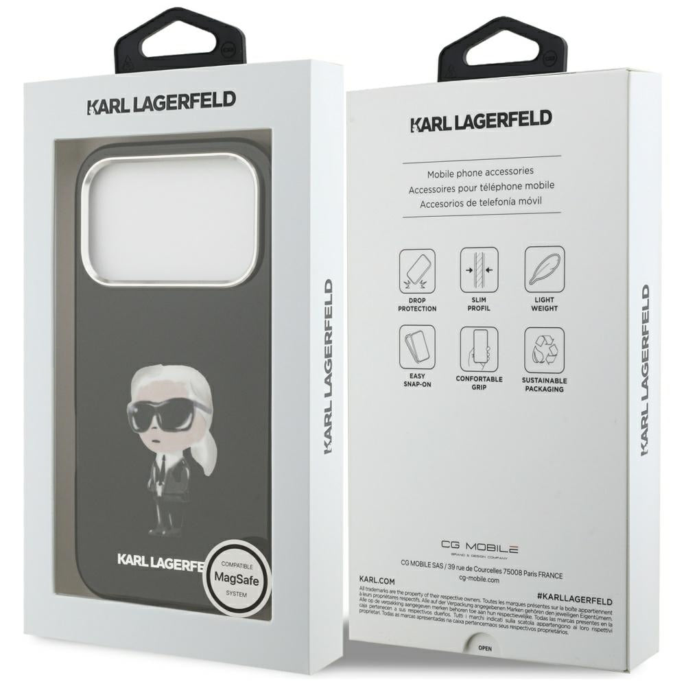 Pouzdro MagSafe pro Apple iPhone 17 Pro, Karl Lagerfeld, IML Aquarelle Karl Ikonik, Černá