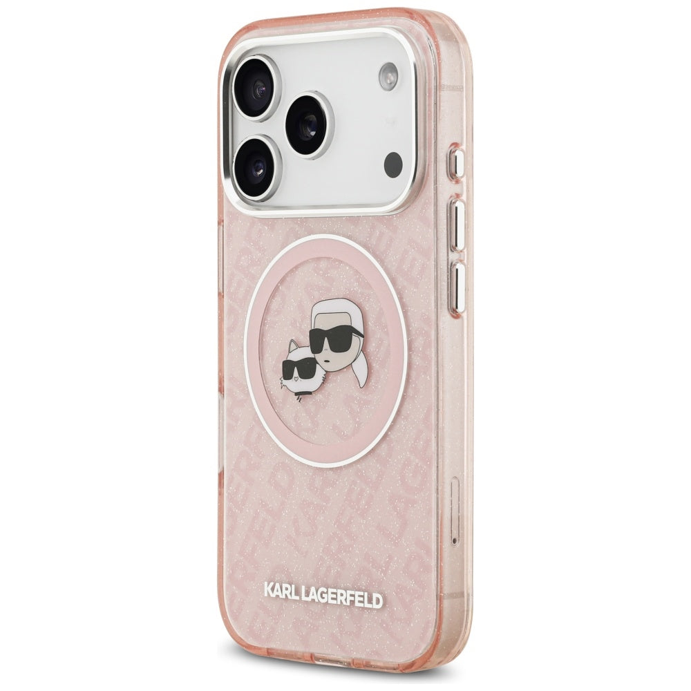 Pouzdro MagSafe pro Apple iPhone 17 Pro, Karl Lagerfeld, IML Glitter Karl & Choupette`s Heads, Růžové