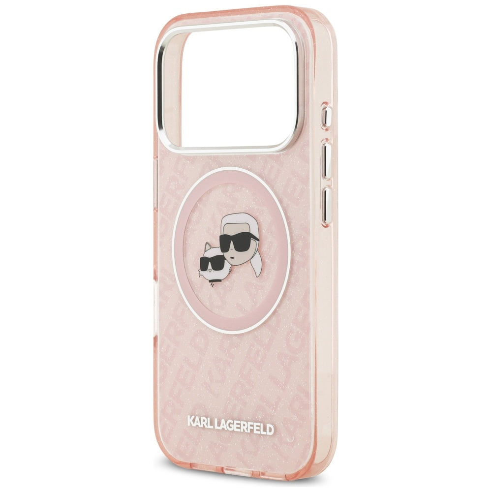 Pouzdro MagSafe pro Apple iPhone 17 Pro, Karl Lagerfeld, IML Glitter Karl & Choupette`s Heads, Růžové