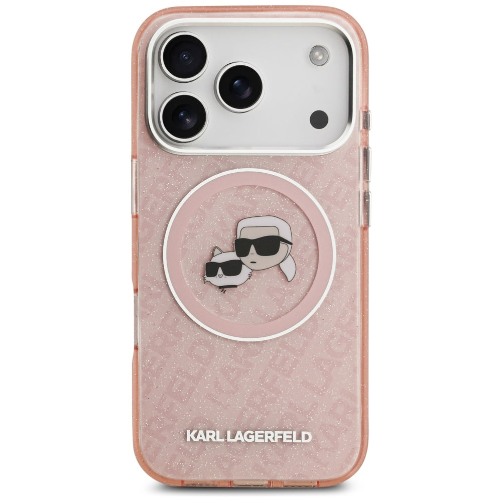Pouzdro MagSafe pro Apple iPhone 17 Pro, Karl Lagerfeld, IML Glitter Karl & Choupette`s Heads, Růžové