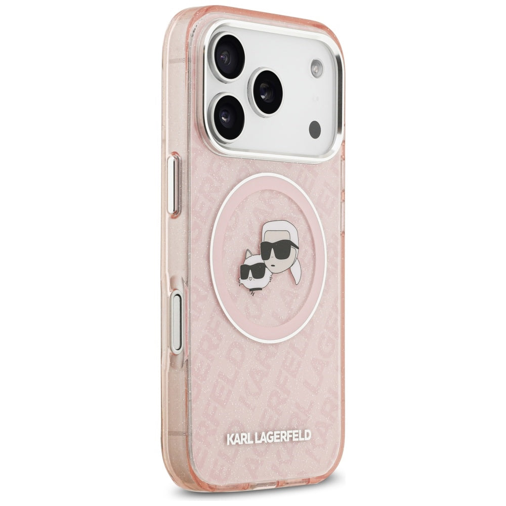 Pouzdro MagSafe pro Apple iPhone 17 Pro, Karl Lagerfeld, IML Glitter Karl & Choupette`s Heads, Růžové