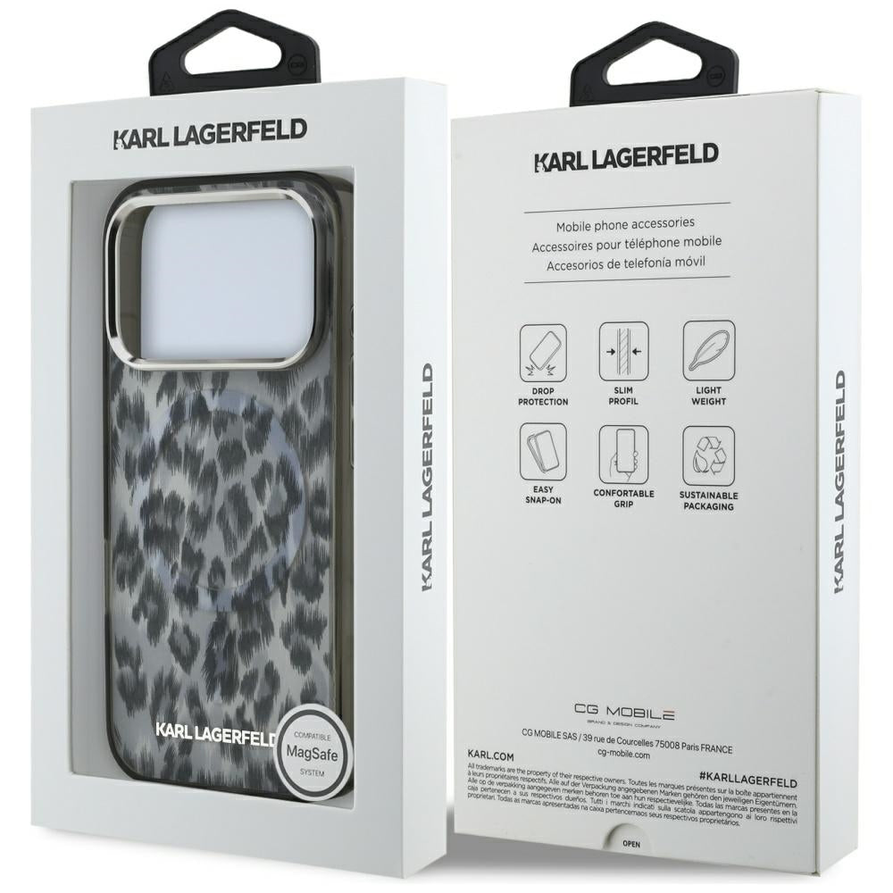 Pouzdro MagSafe pro Apple iPhone 17 Pro, Karl Lagerfeld, IML Leopard Pattern, Černá