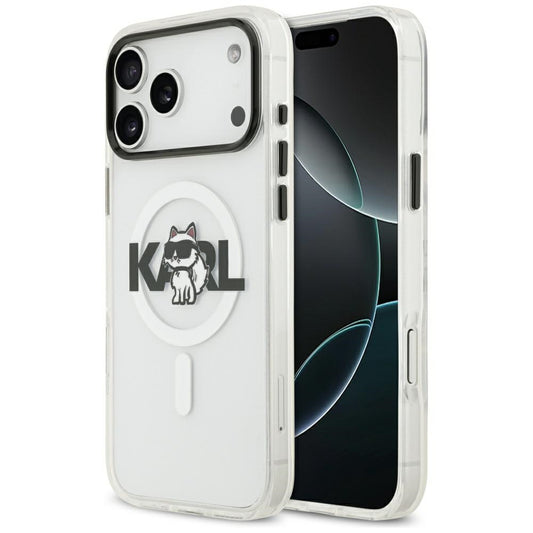 Pouzdro MagSafe pro Apple iPhone 17 Pro, Karl Lagerfeld, IML Sketch Logo Choupette, Průhledné
