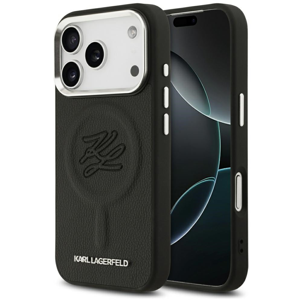 Pouzdro MagSafe pro Apple iPhone 17 Pro, Karl Lagerfeld, Initial & Metal Logo, Černá