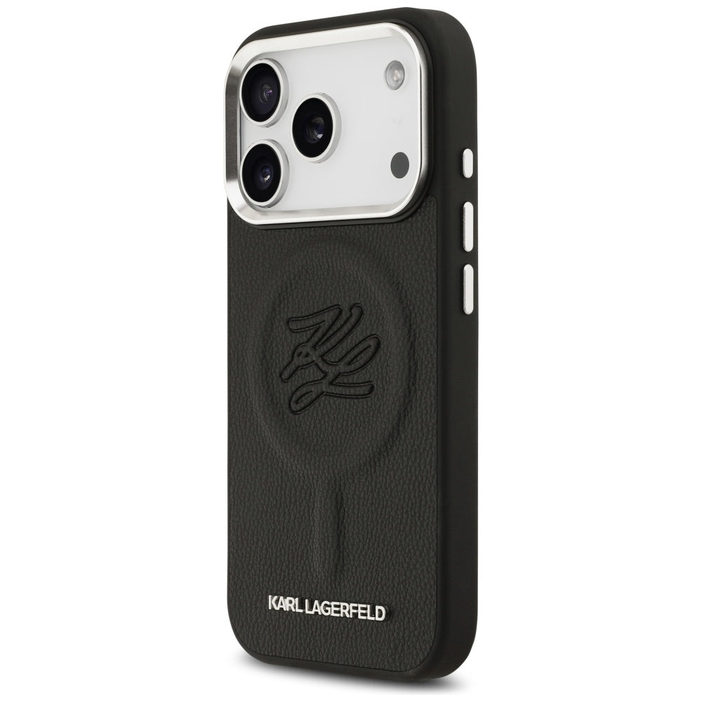 Pouzdro MagSafe pro Apple iPhone 17 Pro, Karl Lagerfeld, Initial & Metal Logo, Černá