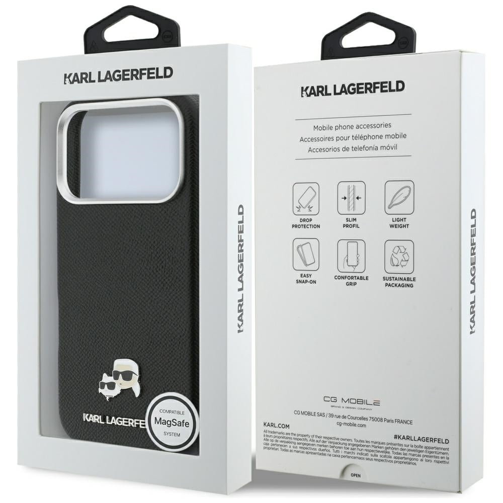 Pouzdro MagSafe pro Apple iPhone 17 Pro, Karl Lagerfeld, Karl & Choupette Head's Pin, Černá