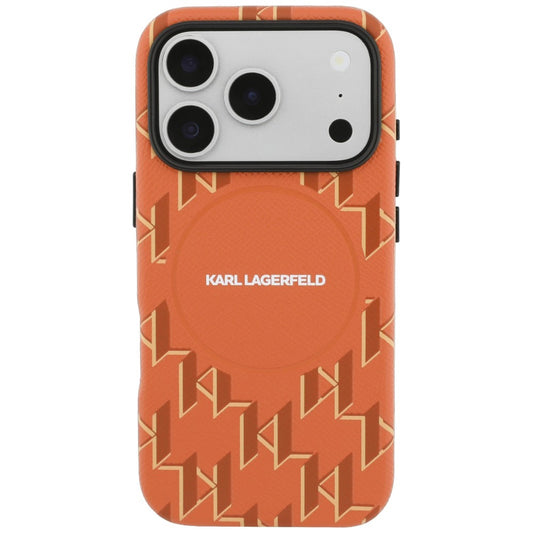 Pouzdro MagSafe pro Apple iPhone 17 Pro, Karl Lagerfeld, KL Monogram Logo, Oranžové