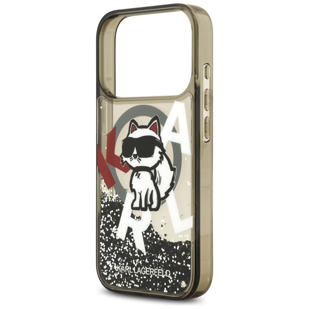Pouzdro MagSafe pro Apple iPhone 17 Pro, Karl Lagerfeld, Liquid Glitter Choupette Logo, Černá