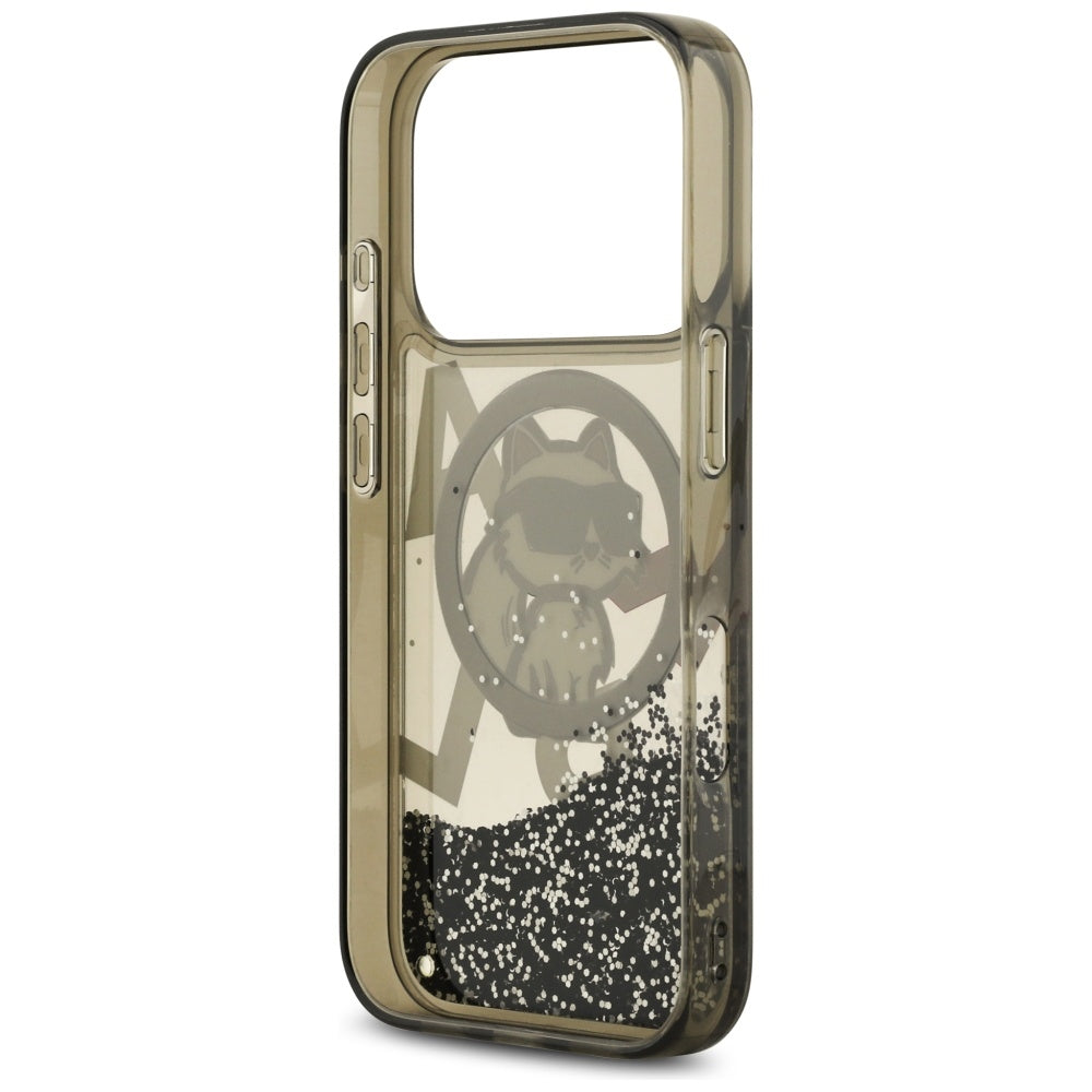 Pouzdro MagSafe pro Apple iPhone 17 Pro, Karl Lagerfeld, Liquid Glitter Choupette Logo, Černá
