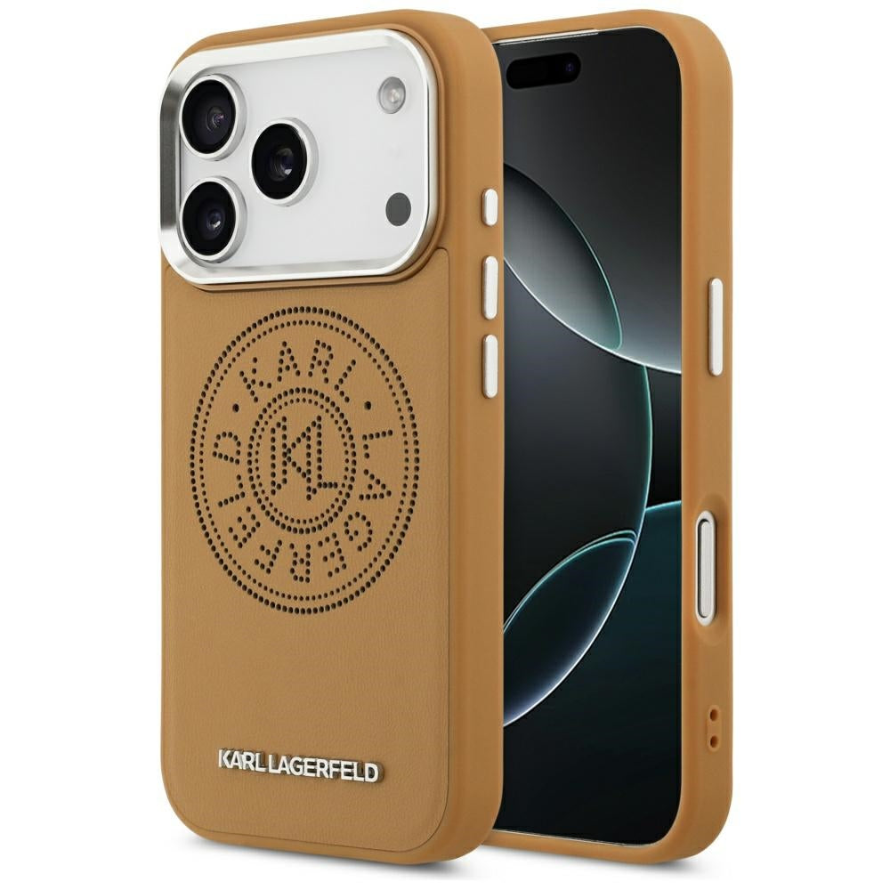 Pouzdro MagSafe pro Apple iPhone 17 Pro, Karl Lagerfeld, Point & Metal Logo, Hnědá