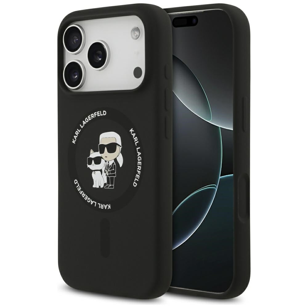 Pouzdro MagSafe pro Apple iPhone 17 Pro, Karl Lagerfeld, Ring Karl & Choupette, Černá