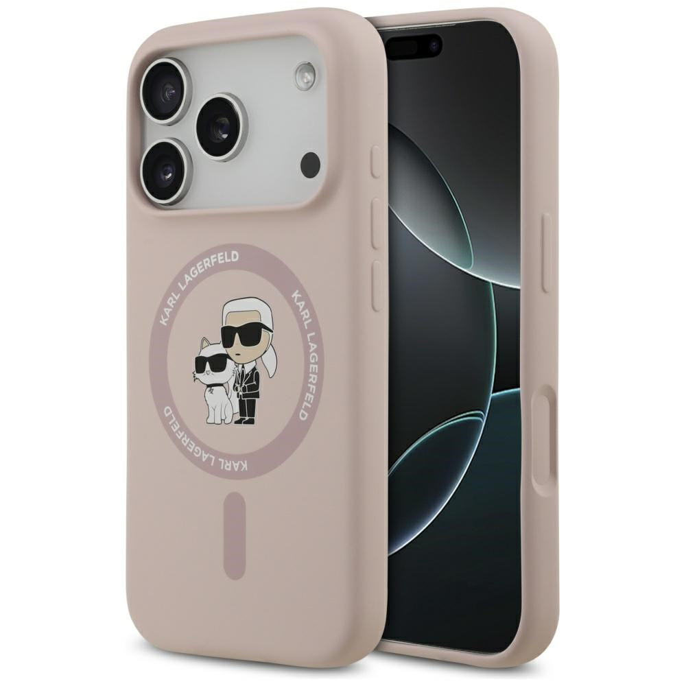 Pouzdro MagSafe pro Apple iPhone 17 Pro, Karl Lagerfeld, Ring Karl & Choupette, Růžová