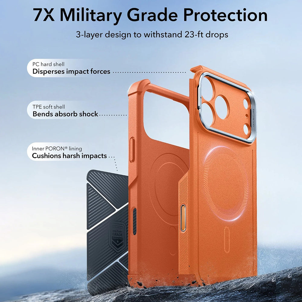Pouzdro MagSafe pro Apple iPhone 17 Pro Max, ESR, Cyber Armor Kickstand, Oranžové