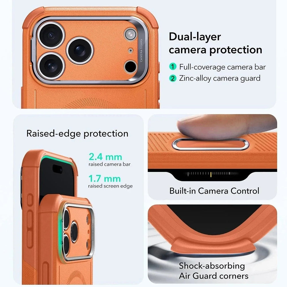 Pouzdro MagSafe pro Apple iPhone 17 Pro Max, ESR, Cyber Armor Kickstand, Oranžové