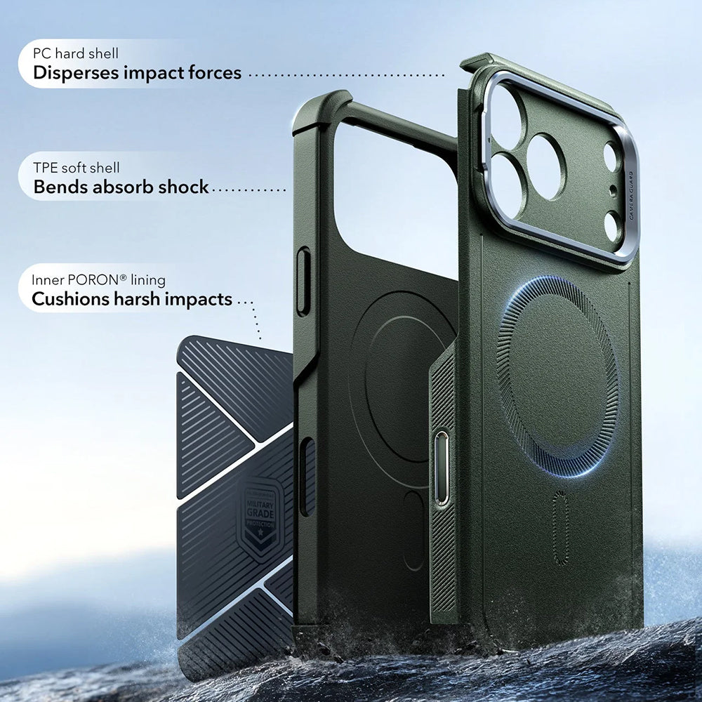 Pouzdro MagSafe pro Apple iPhone 17 Pro Max, ESR, Cyber Armor Kickstand, Zelená