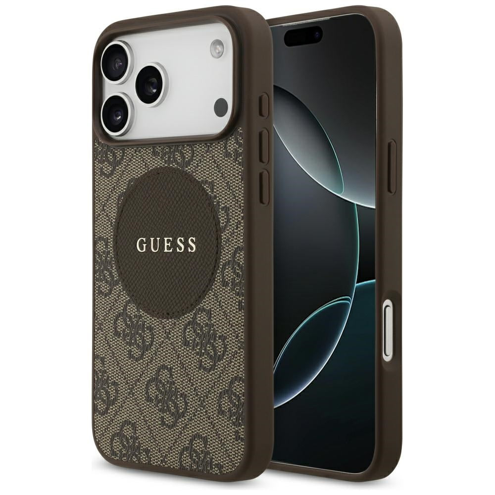 Pouzdro MagSafe pro Apple iPhone 17 Pro Max, Guess, 4G Circle Classic Logo, hnědá