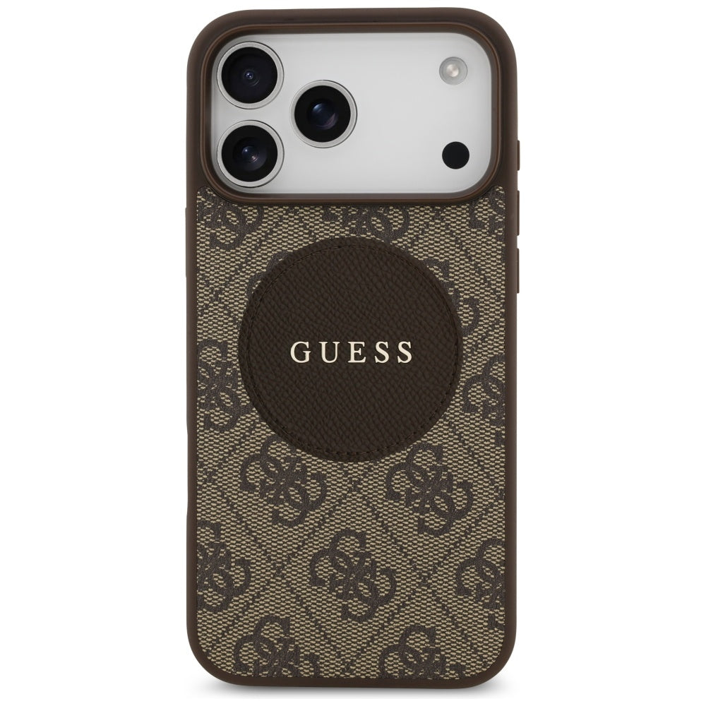 Pouzdro MagSafe pro Apple iPhone 17 Pro Max, Guess, 4G Circle Classic Logo, hnědá