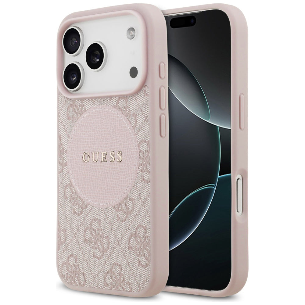 Pouzdro MagSafe pro Apple iPhone 17 Pro Max, Guess, 4G Circle Classic Logo, Růžové