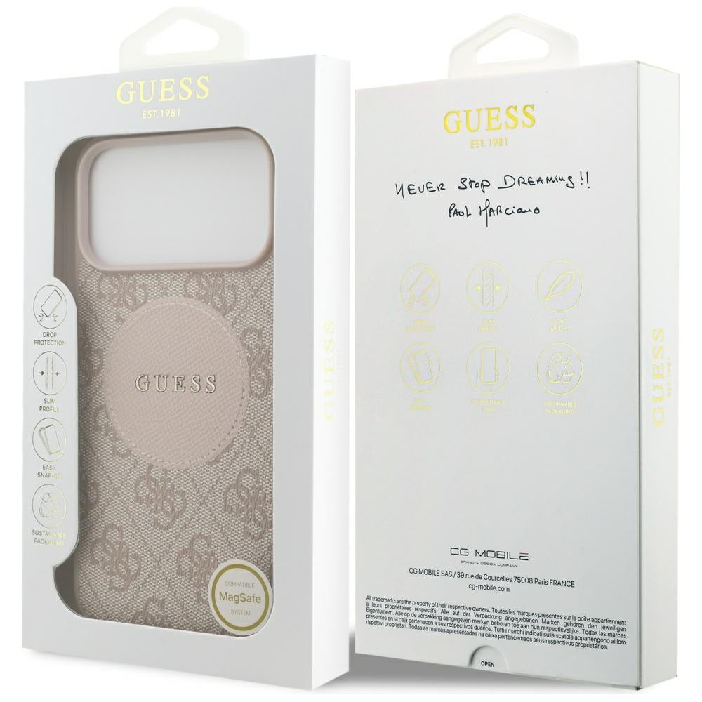 Pouzdro MagSafe pro Apple iPhone 17 Pro Max, Guess, 4G Circle Classic Logo, Růžové