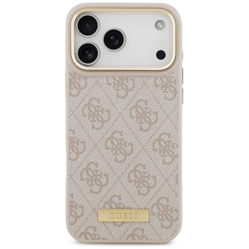 Pouzdro MagSafe pro Apple iPhone 17 Pro Max, Guess, 4G Logo Plate, Růžové