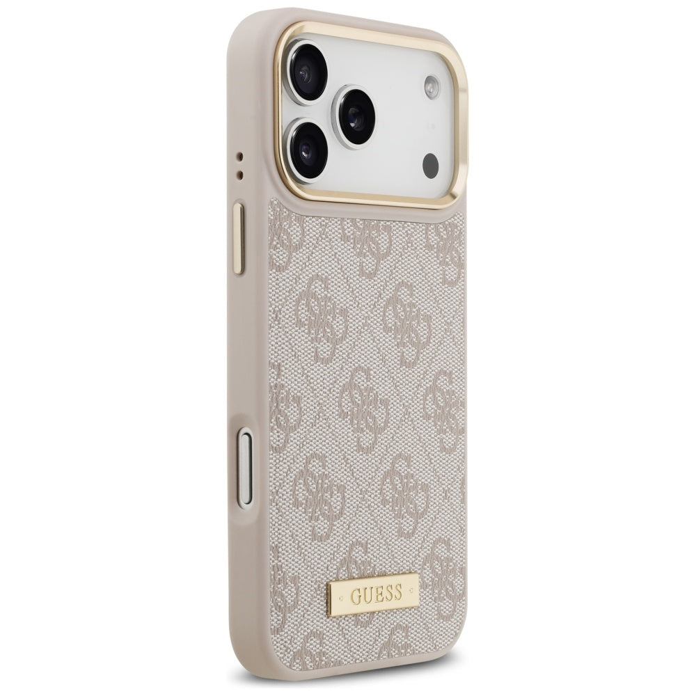 Pouzdro MagSafe pro Apple iPhone 17 Pro Max, Guess, 4G Logo Plate, Růžové