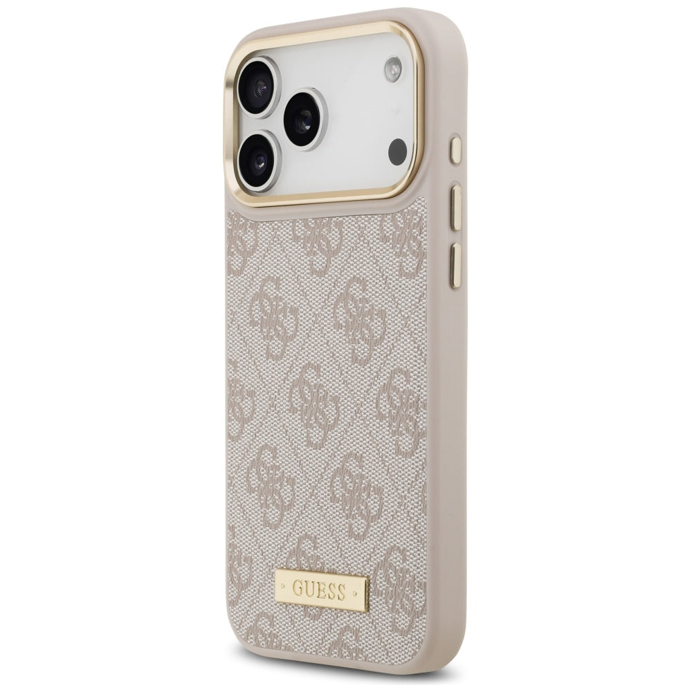 Pouzdro MagSafe pro Apple iPhone 17 Pro Max, Guess, 4G Logo Plate, Růžové