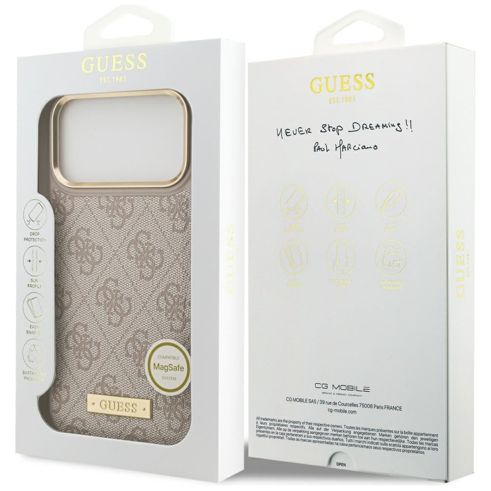 Pouzdro MagSafe pro Apple iPhone 17 Pro Max, Guess, 4G Logo Plate, Růžové