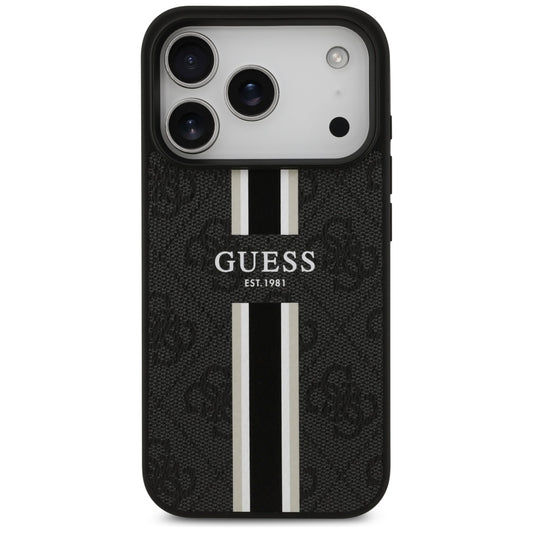 Pouzdro MagSafe pro Apple iPhone 17 Pro Max, Guess, 4G Printed Stripes, Černá