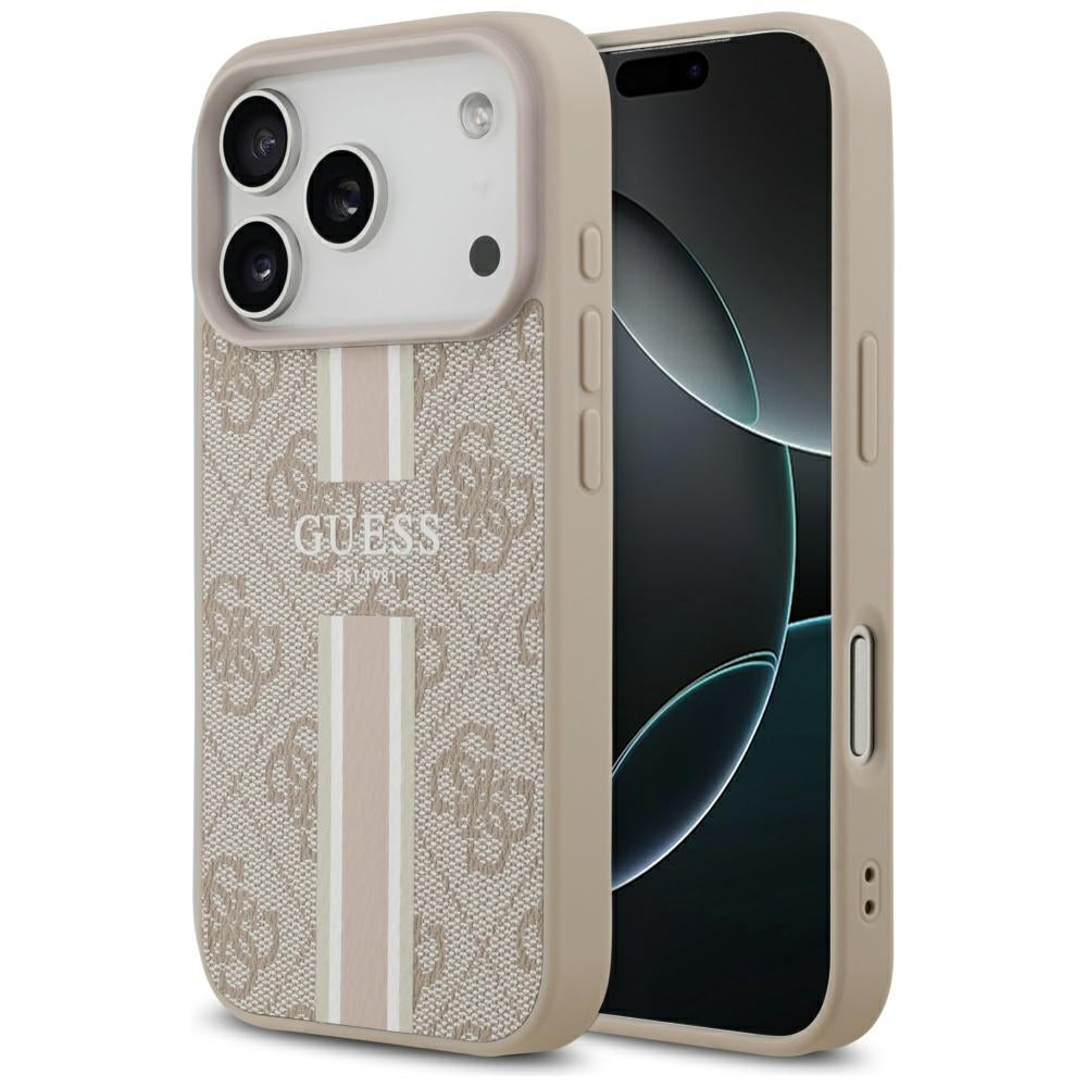 Pouzdro MagSafe pro Apple iPhone 17 Pro Max, Guess, 4G Printed Stripes, Růžové