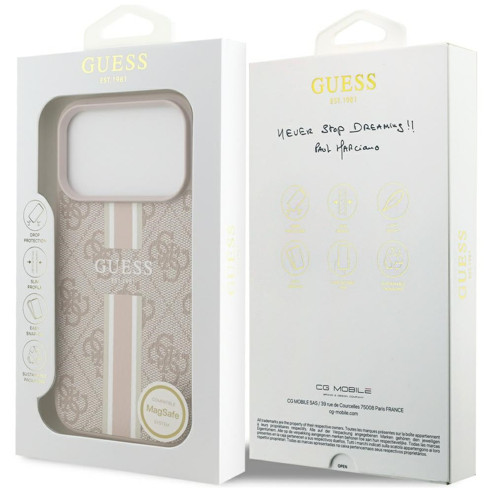 Pouzdro MagSafe pro Apple iPhone 17 Pro Max, Guess, 4G Printed Stripes, Růžové