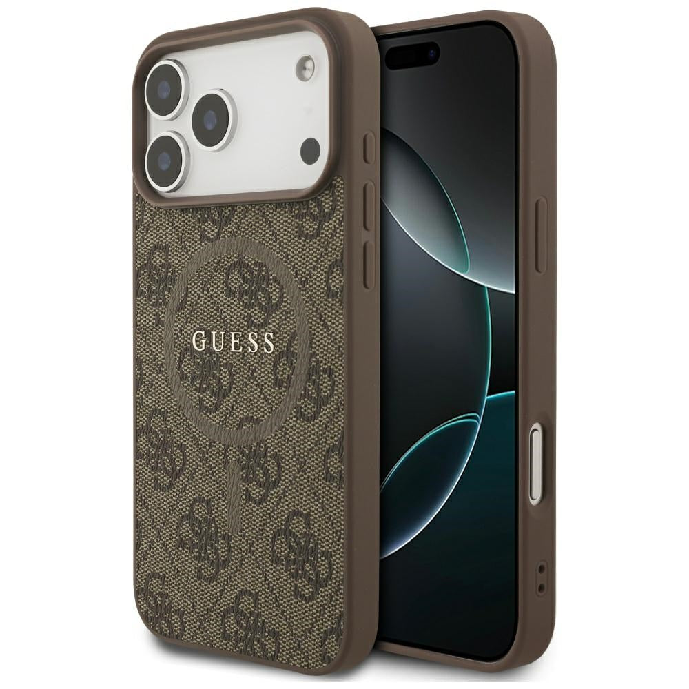 Pouzdro MagSafe pro Apple iPhone 17 Pro Max, Guess, 4G Ring Classic Logo, hnědá