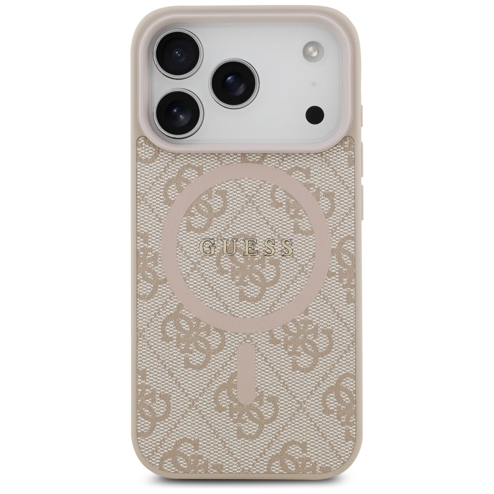 Pouzdro MagSafe pro Apple iPhone 17 Pro Max, Guess, 4G Ring Classic Logo, Růžové