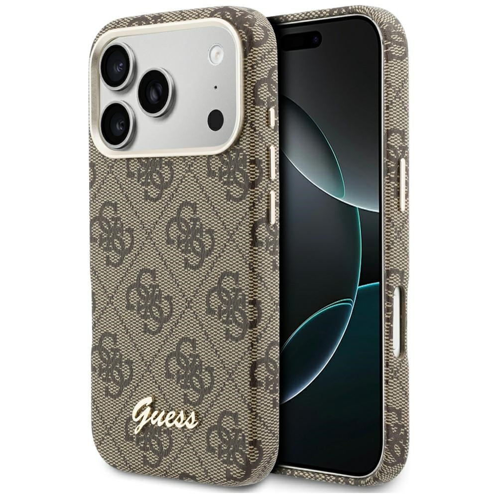 Pouzdro MagSafe pro Apple iPhone 17 Pro Max, Guess, 4G Script Logo, Hnědá