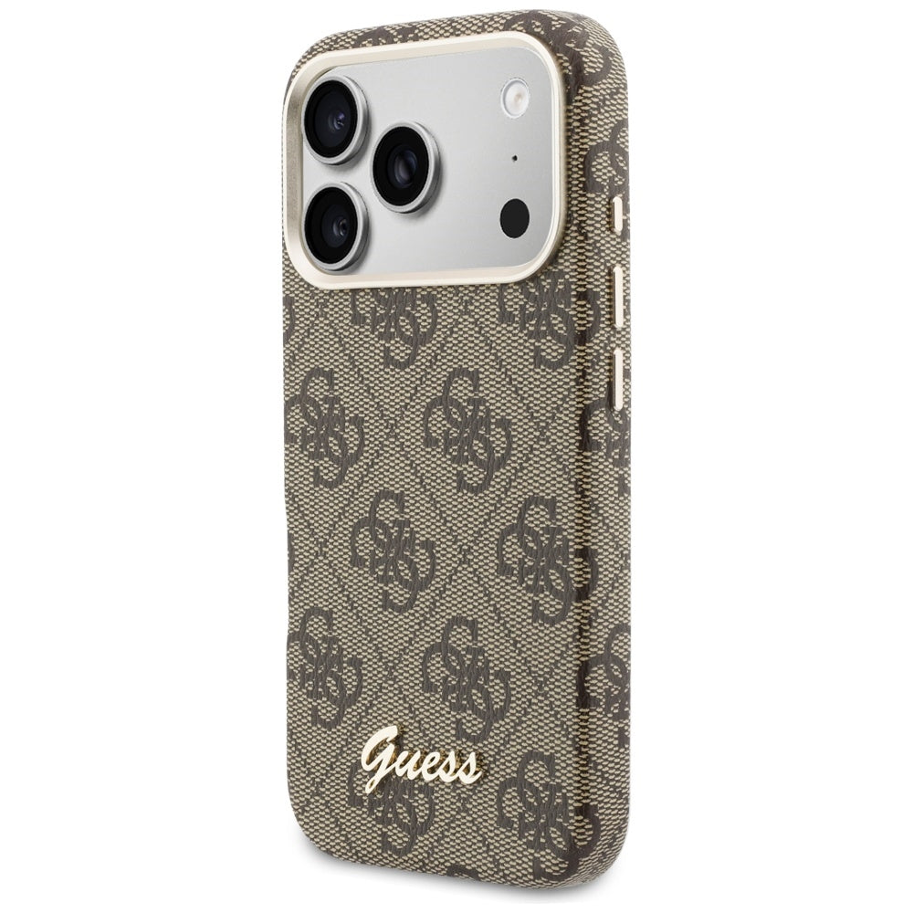 Pouzdro MagSafe pro Apple iPhone 17 Pro Max, Guess, 4G Script Logo, Hnědá