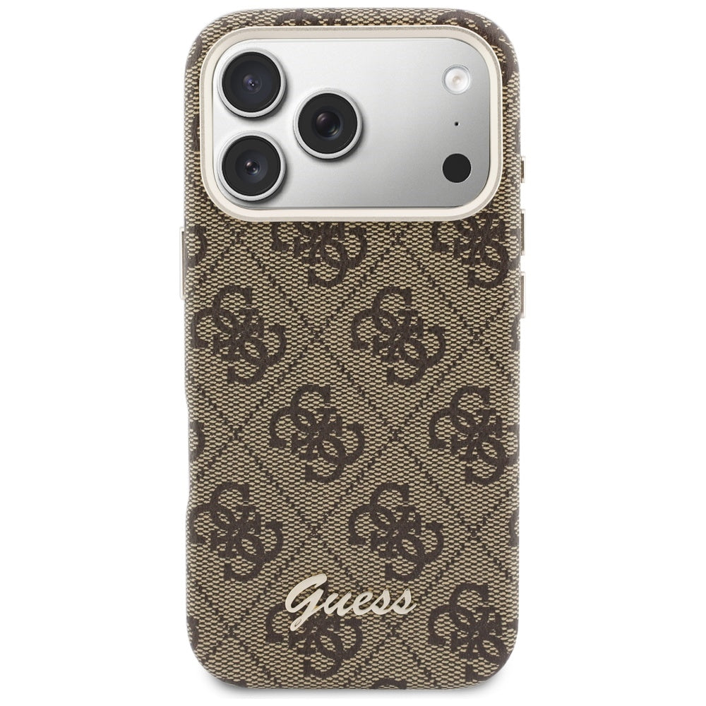 Pouzdro MagSafe pro Apple iPhone 17 Pro Max, Guess, 4G Script Logo, Hnědá