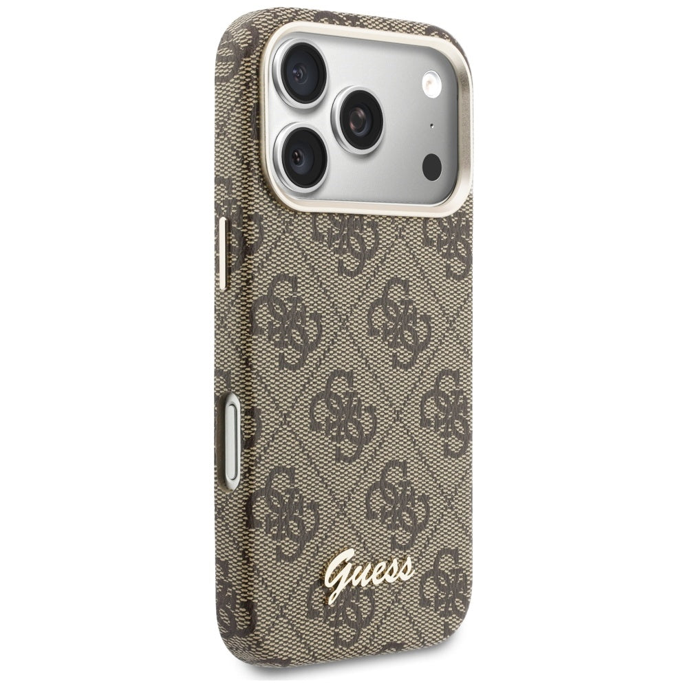 Pouzdro MagSafe pro Apple iPhone 17 Pro Max, Guess, 4G Script Logo, Hnědá