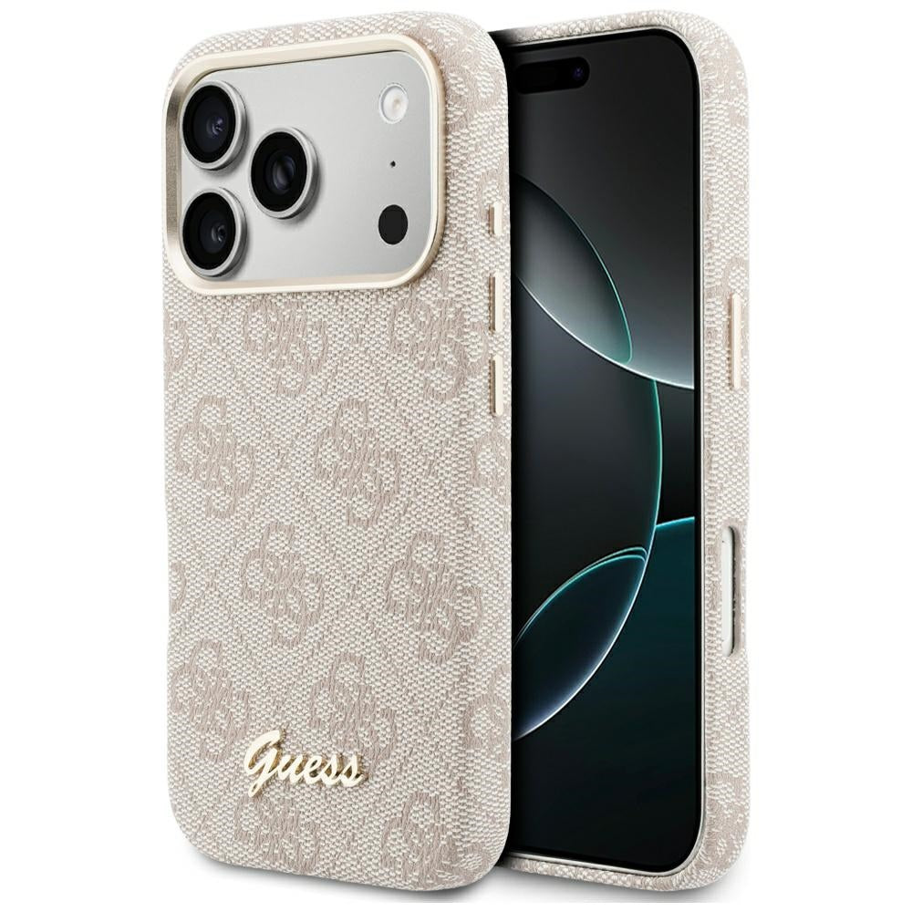 Pouzdro MagSafe pro Apple iPhone 17 Pro Max, Guess, 4G Script Logo, Růžové