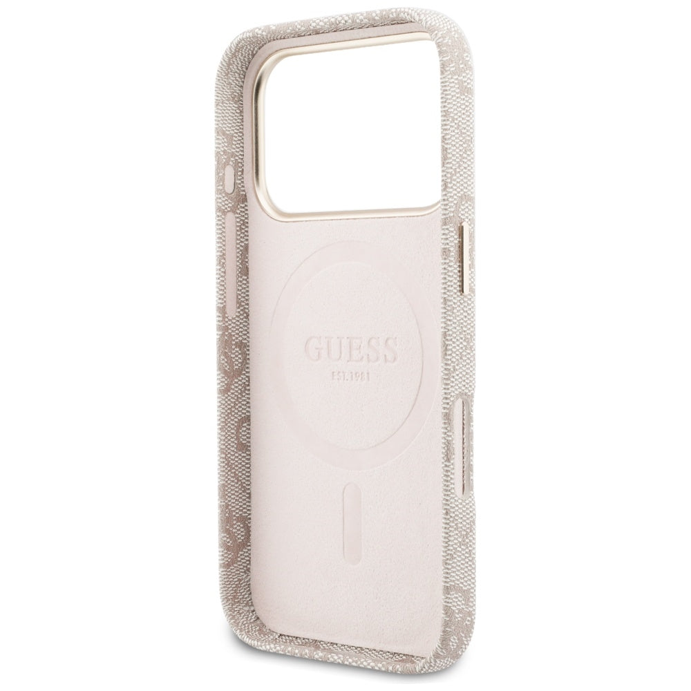 Pouzdro MagSafe pro Apple iPhone 17 Pro Max, Guess, 4G Script Logo, Růžové