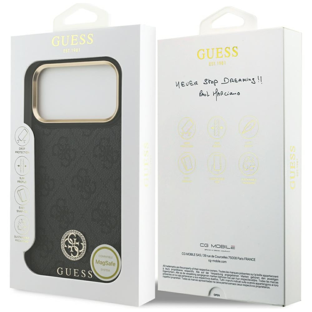 Pouzdro MagSafe pro Apple iPhone 17 Pro Max, Guess, 4G Strass Logo, Černá