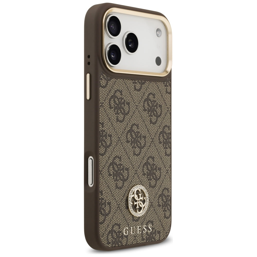 Pouzdro MagSafe pro Apple iPhone 17 Pro Max, Guess, 4G Strass Logo with Big Strap, hnědá